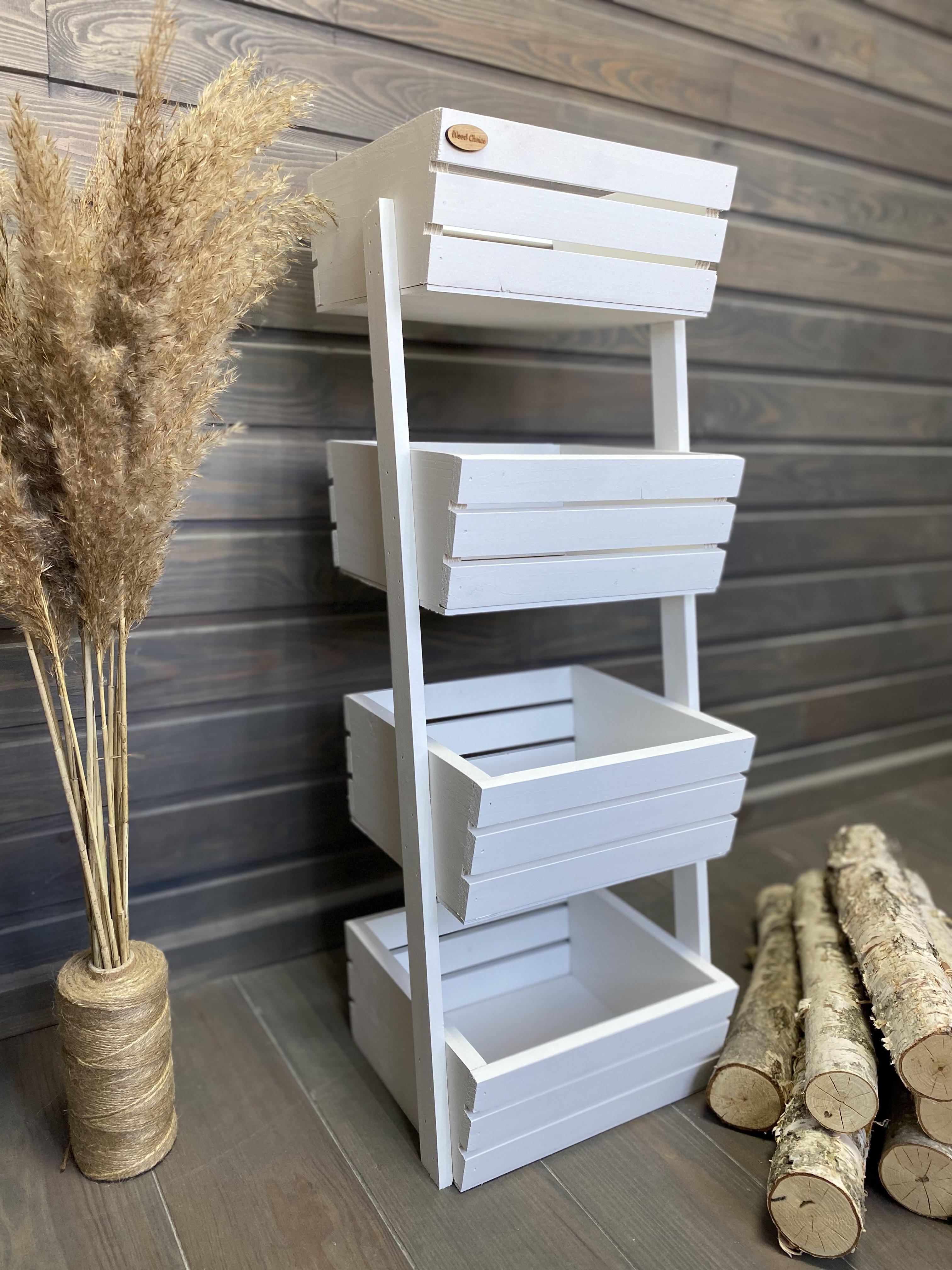 Ящик-стелаж для овочів/фруктів дерев'яний 4 яруси Білий (211) - фото 6 Ящик-стелаж для овочів/фруктів дерев'яний 4 яруси Білий (211) - фото 6