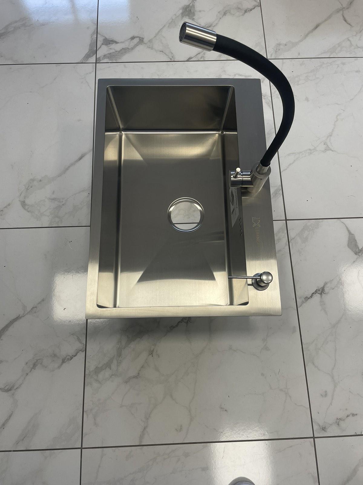 Мийка кухонна Luminex 6045 4в1 3,0/1,0 мм та змішувач для кухні гнучкий Чорний - фото 6