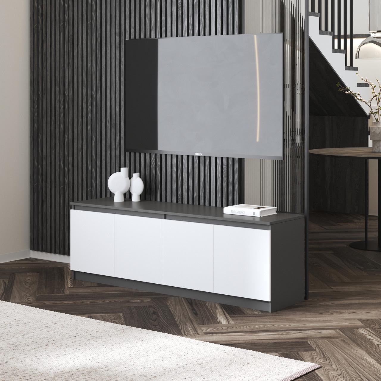 Тумба под телевизор Вайс R-31 1602х400х531 мм Антрацит/Белый фасад (30658481) - фото 1 Тумба под телевизор Вайс R-31 1602х400х531 мм Антрацит/Белый фасад (30658481) - фото 1