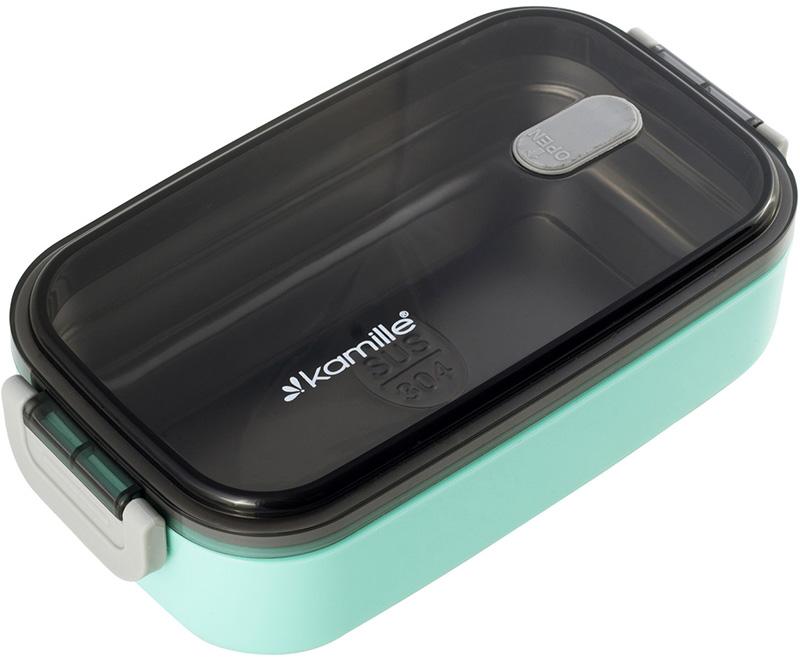 Ланч-бокс Kamille Snack 700 мл пластик и нержавеющая сталь Бирюзовый (KM-2133GR)