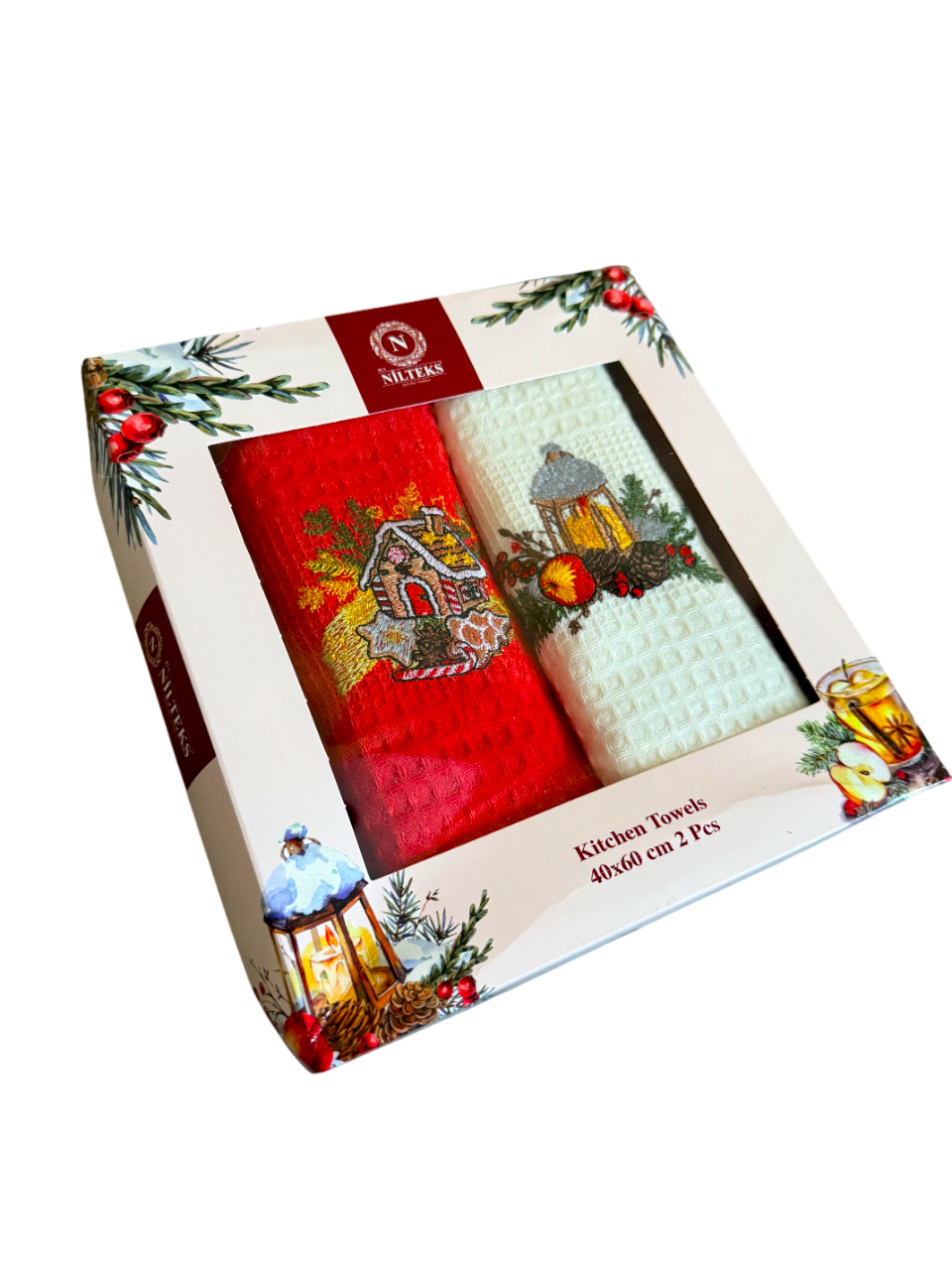 Набір кухонних вафельних рушників Nilteks Gingerbread House 2 шт. 40х60 см Різнокольоровий (TC303376108)