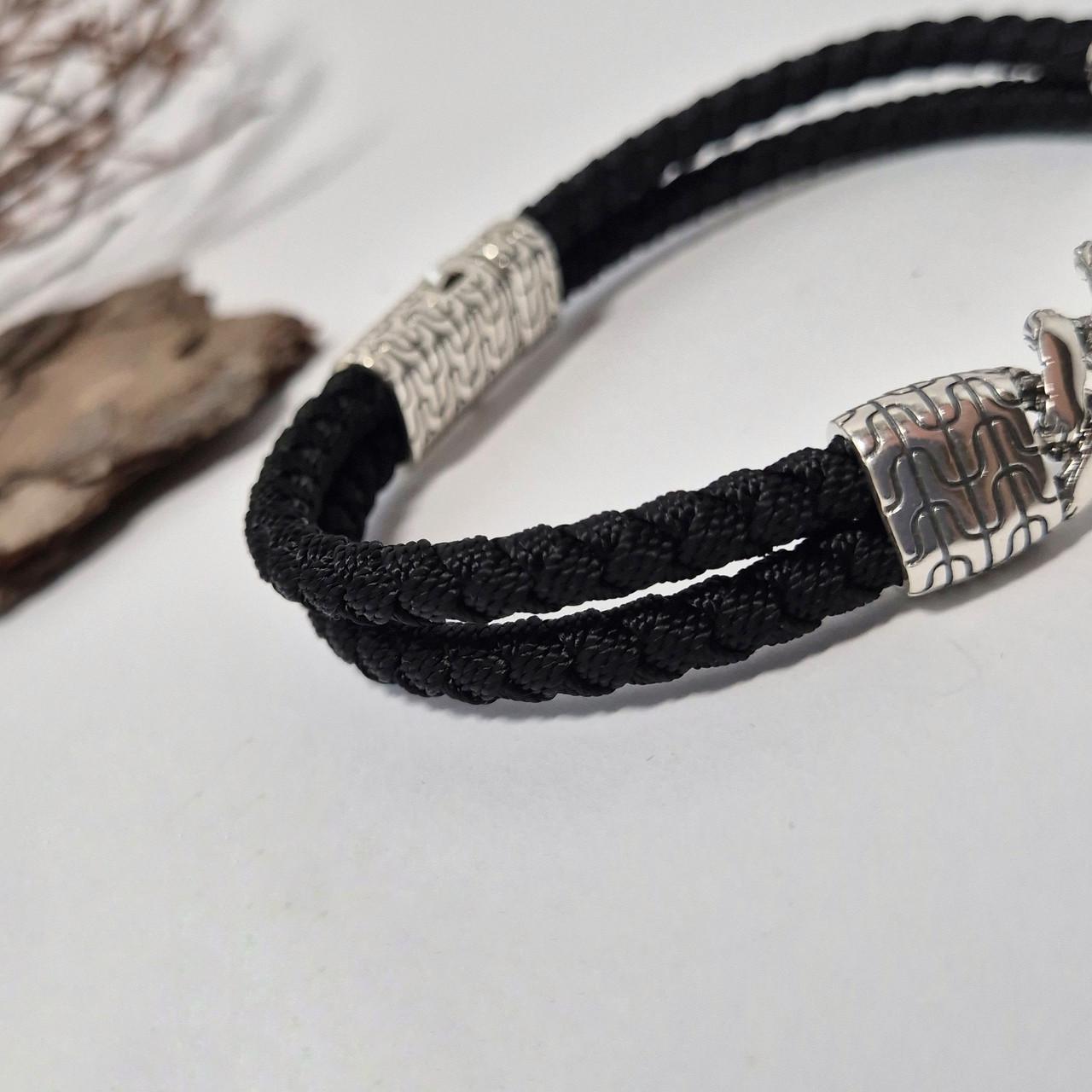 Браслет з чорним шнуром срібло 925 проби чорнене 25,92 г 22 см (601-2б) - фото 4