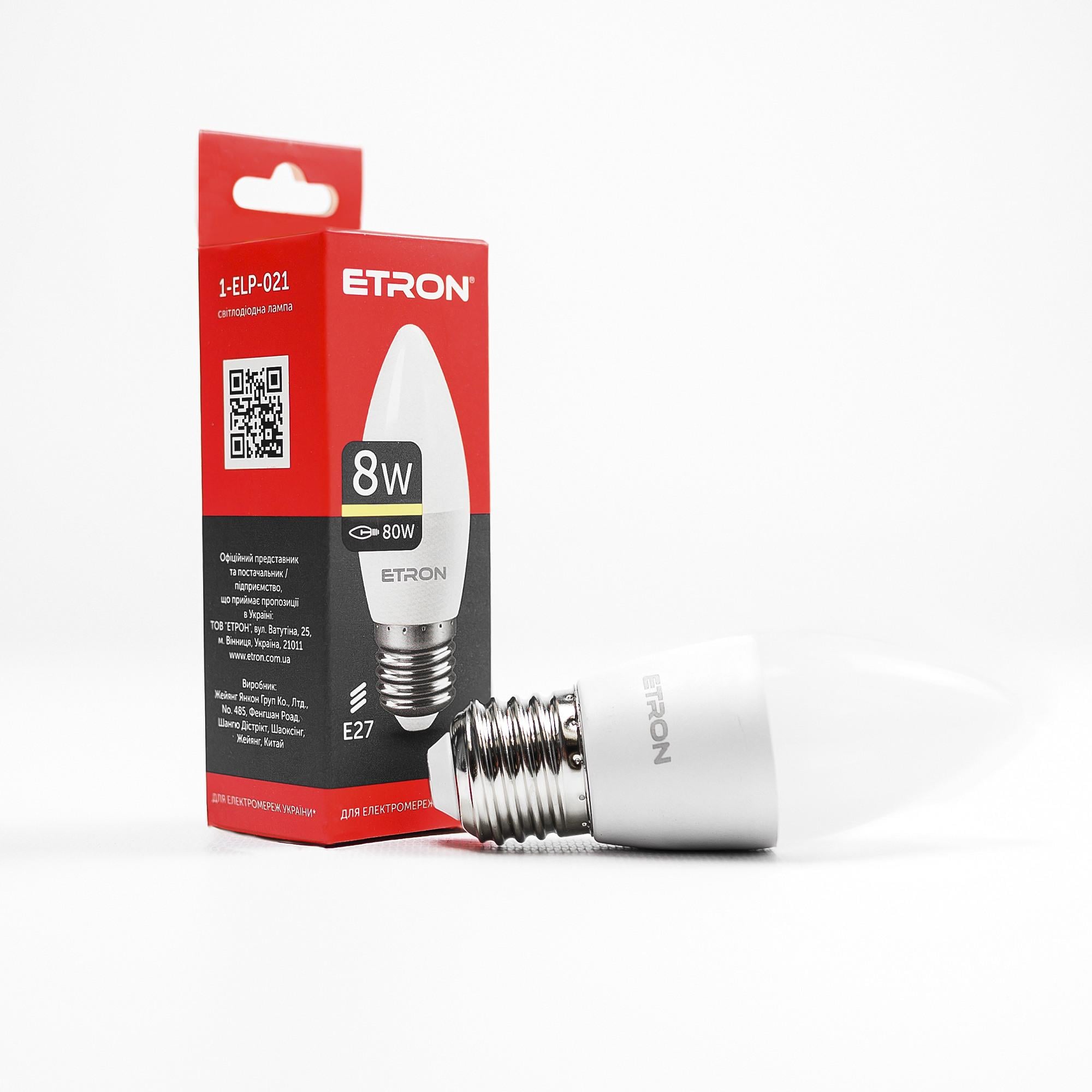Лампа LED ETRON Light 1-ELP-021 C37 8W 3000K 220V E27