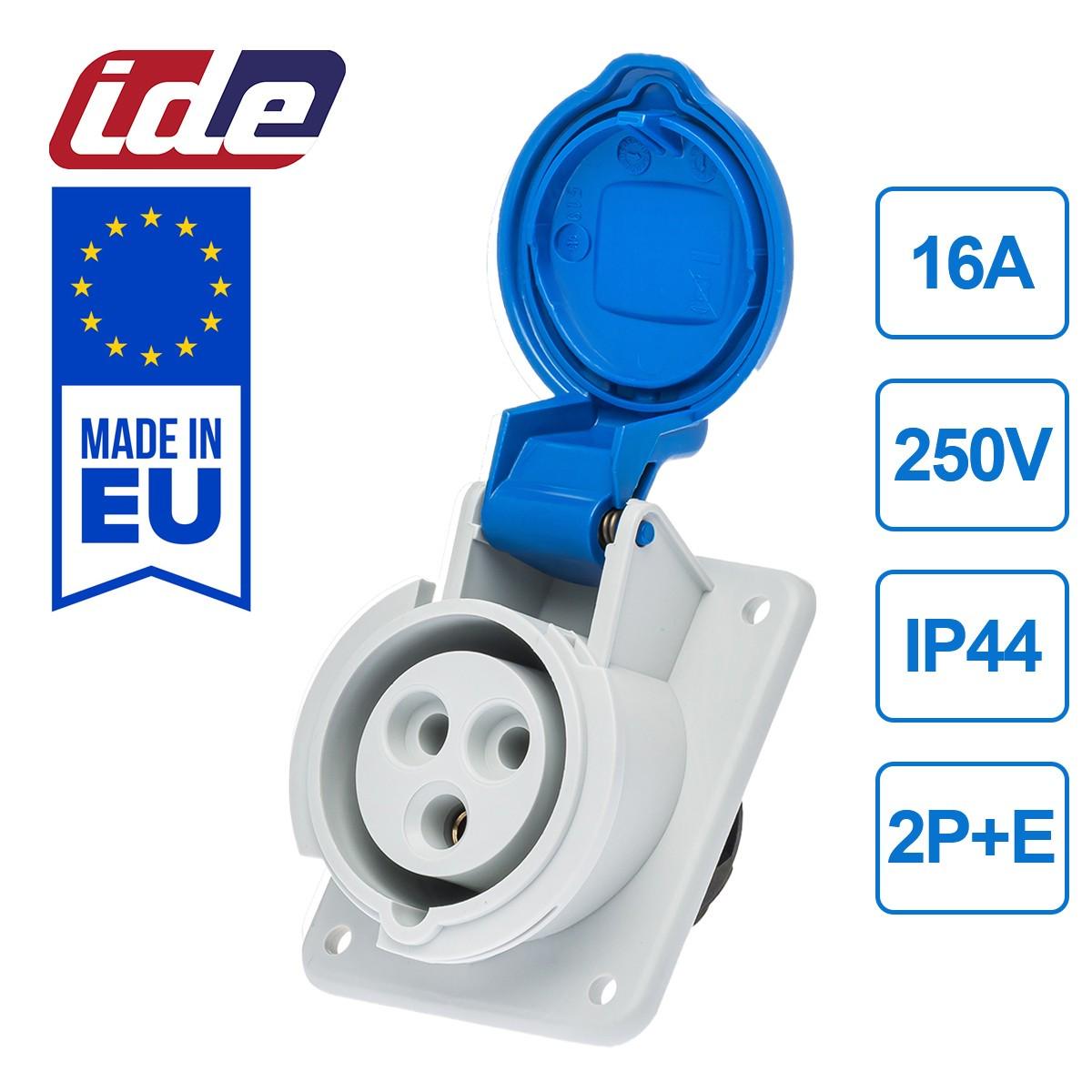 Розетка встраиваемая IDE 16A 250B 2P+E IP44 наклонная силовая Синий (2301) - фото 3