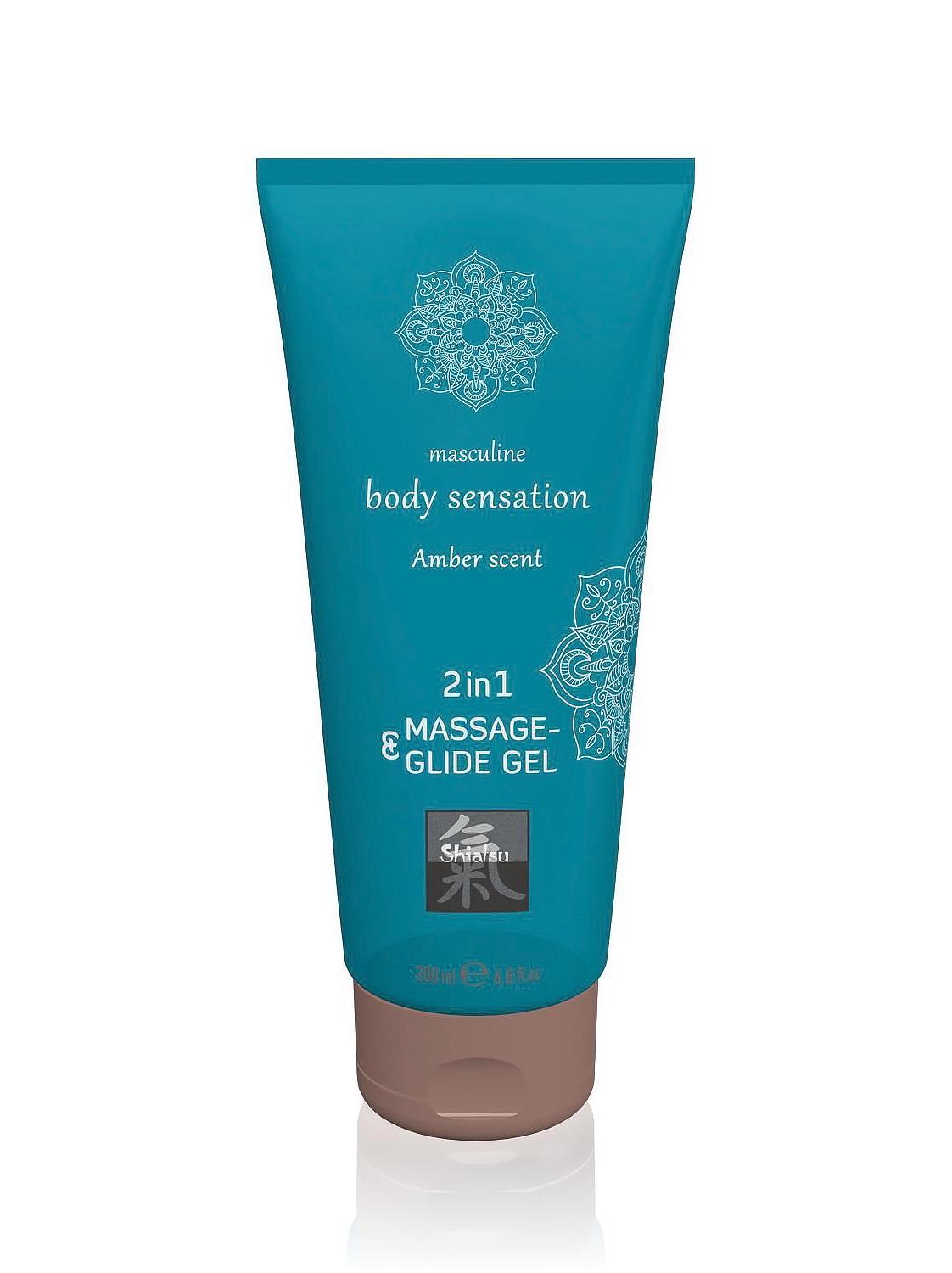 Лубрикант и массажное масло для мужчин Shiatsu Massage & Glide gel 2in1 Amber scent 200 мл