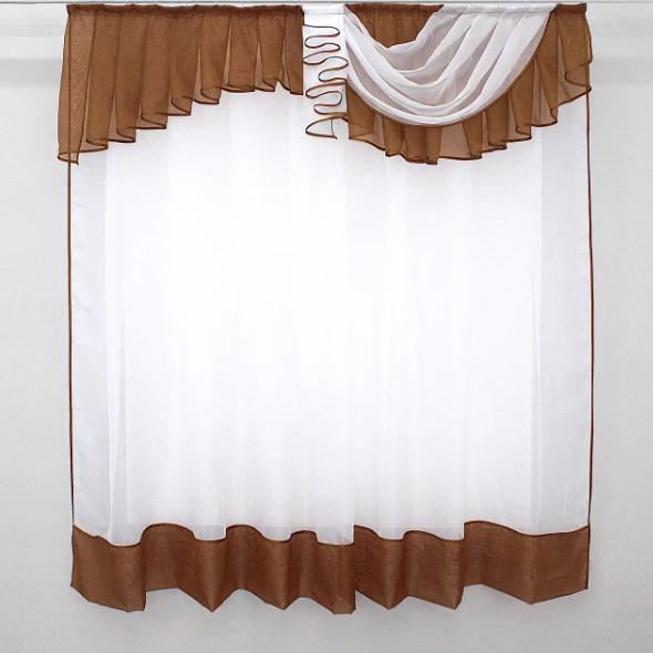 Шторки на кухню/балкон шифон 150х170 см Коричневый/Белый (099к) Шторки на кухню/балкон шифон 150х170 см Коричневый/Белый (099к)