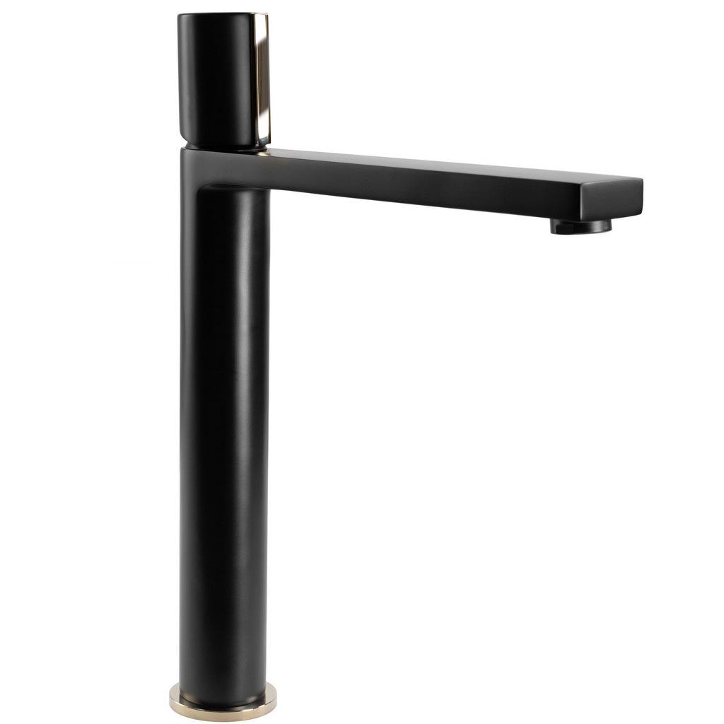 Смеситель для умывальника CUBO REA ICON BLACK L.GOLD REA-B5681 высокий однорычажный Черный (133519)