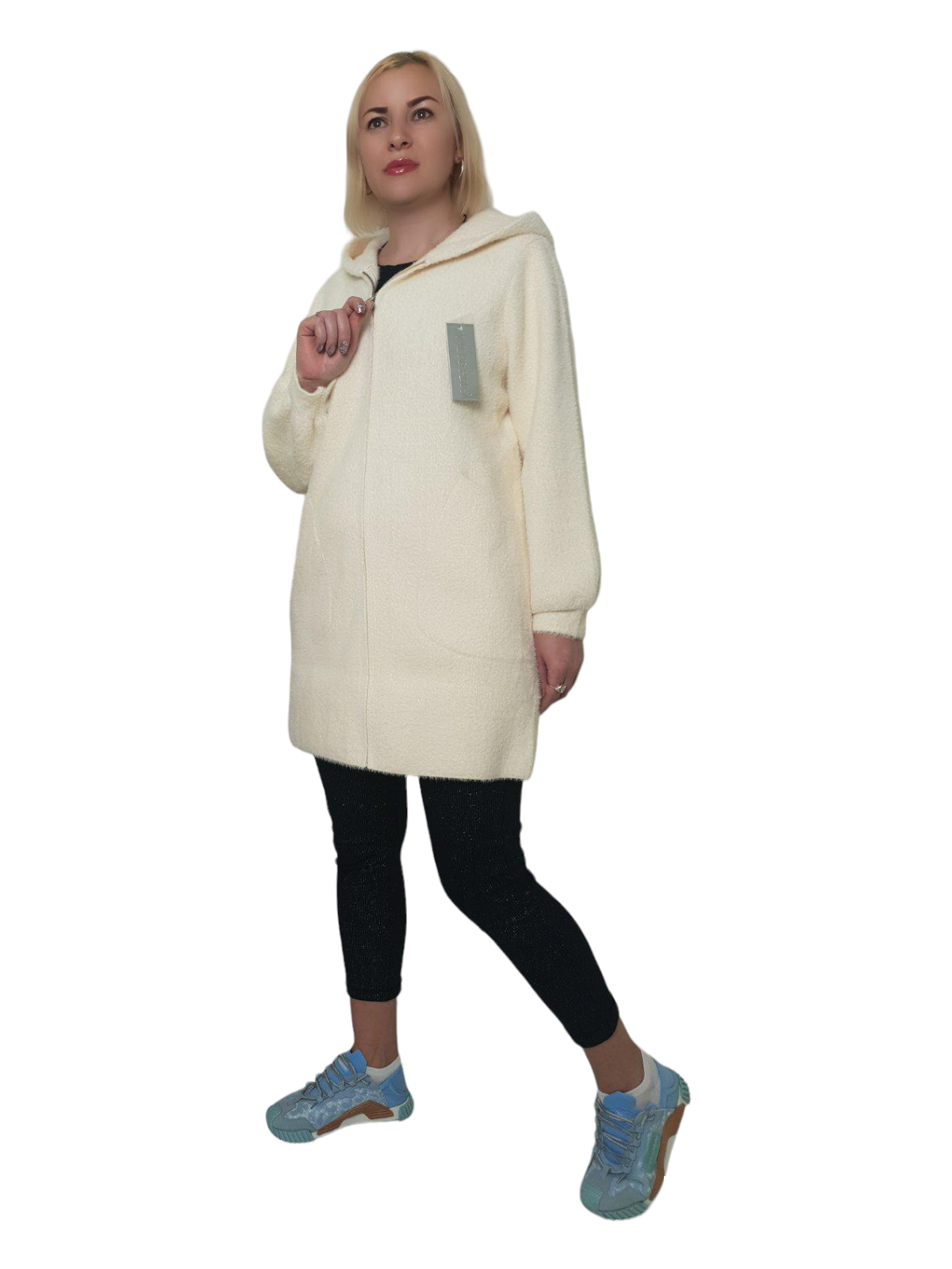 Пальто с капюшоном из шерсти альпака р. 50-54 Белый (98239)