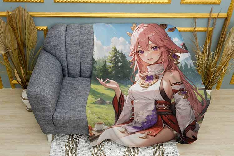 Плед Yae Miko Picnic Genshin Impact плюш однослойный 135х150 см (113097)