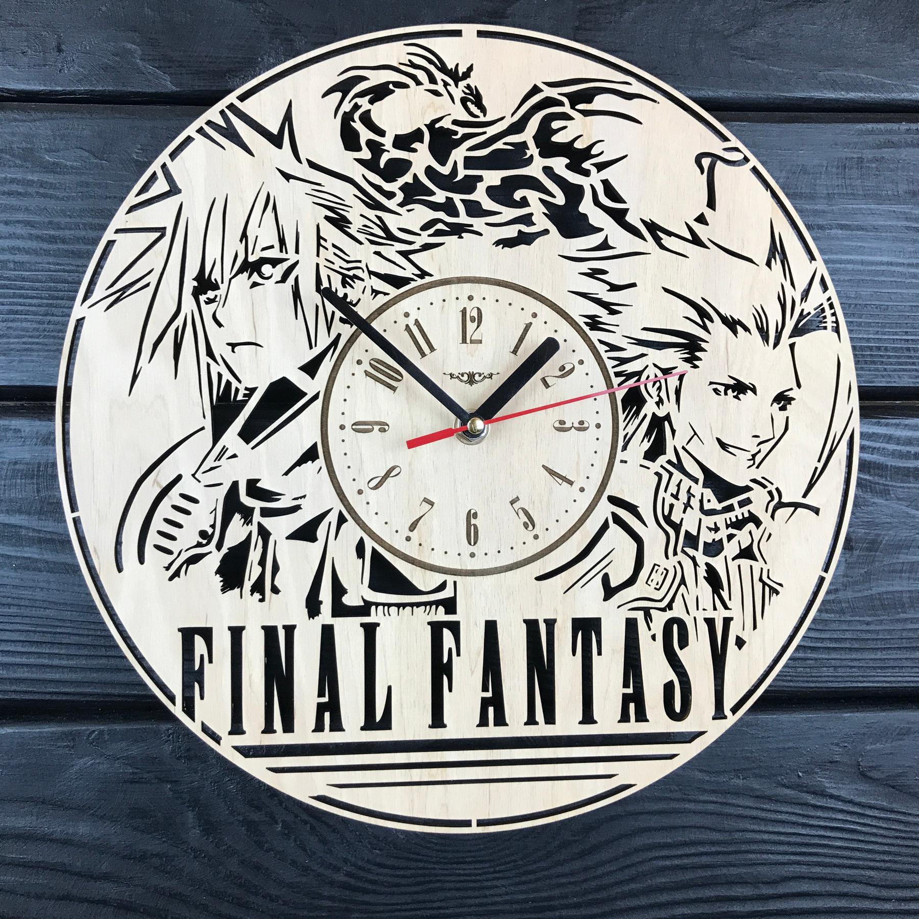 Часы дизайнерские настенные деревянные Final Fantasy