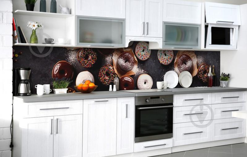 Скинали на кухню Zatarga «Пончики в глазури» 600х2500 мм виниловая 3Д наклейка кухонный фартук самоклеящаяся