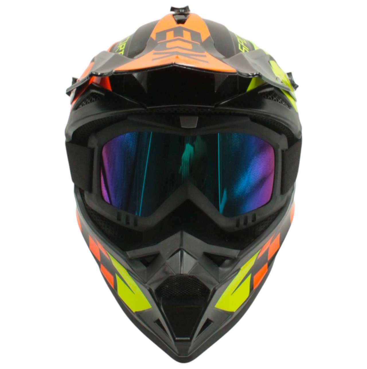 Шлем закрытый кросс/эндуро АТV EDX 021 с крышкой и очками М Черный/Желтый/Оранжевый глянец