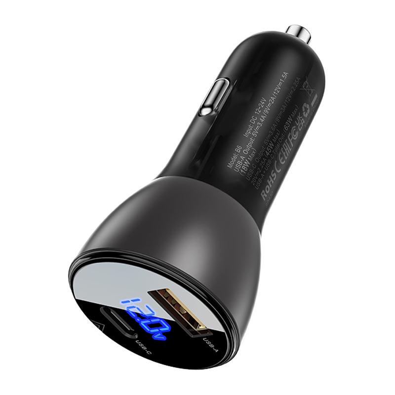 Зарядний пристрій автомобільний Acefast B6 metal 63W USB-A+USB-C with digital display (6974316280972) - фото 3 Зарядний пристрій автомобільний Acefast B6 metal 63W USB-A+USB-C with digital display (6974316280972) - фото 3