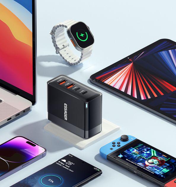 Зарядное устройство Essager Grace 100W GaN 4 Ports Travel Charger 2 Type-C/2 Type-A Black (ESS201) - фото 4