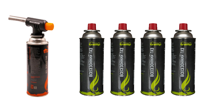 Газовый комплект Tramp резак UTRG-052 + цанговые баллоны UTRG-001 4 шт. (UTRG-K5201)