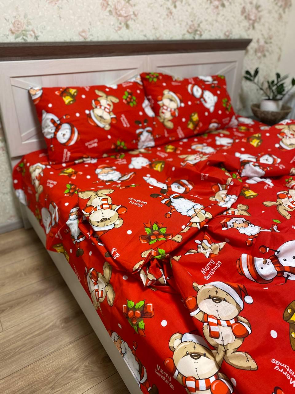 Комплект постільної білизни Різдво бавовняний двоспальний 180x220/70х70 см Червоний (12583815)