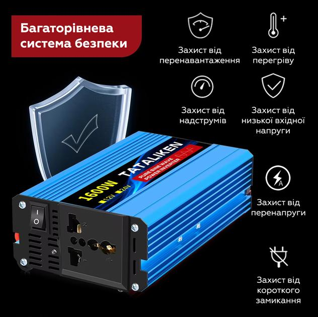 Автомобільний інвертор Tataliken чистий синус 1600 Вт 12-220V (29842411) - фото 4 Автомобільний інвертор Tataliken чистий синус 1600 Вт 12-220V (29842411) - фото 4