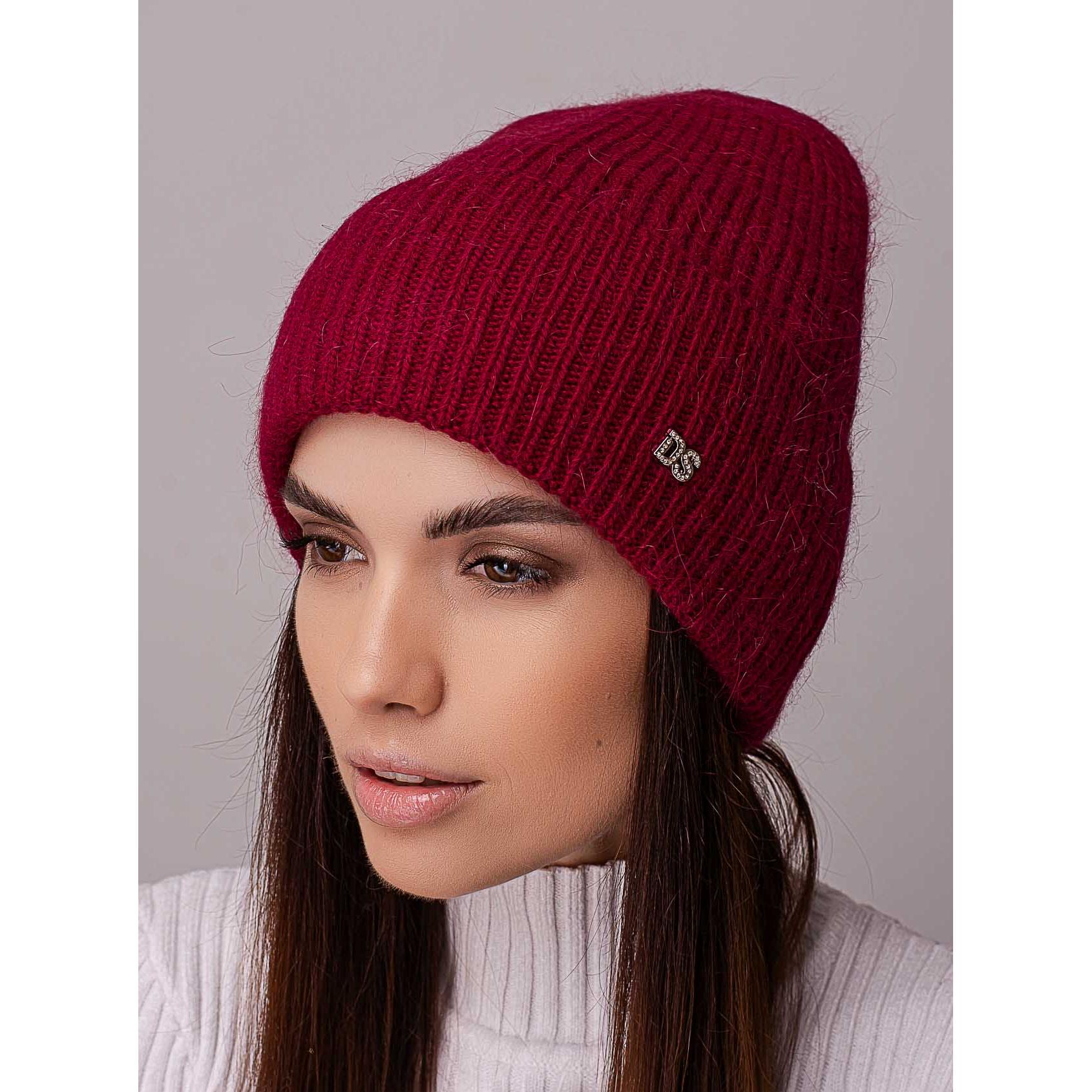 Шапка женская ангоровая удлиненная Leks Конфетти с отворотом утепленная флисом Бордовый - фото 1