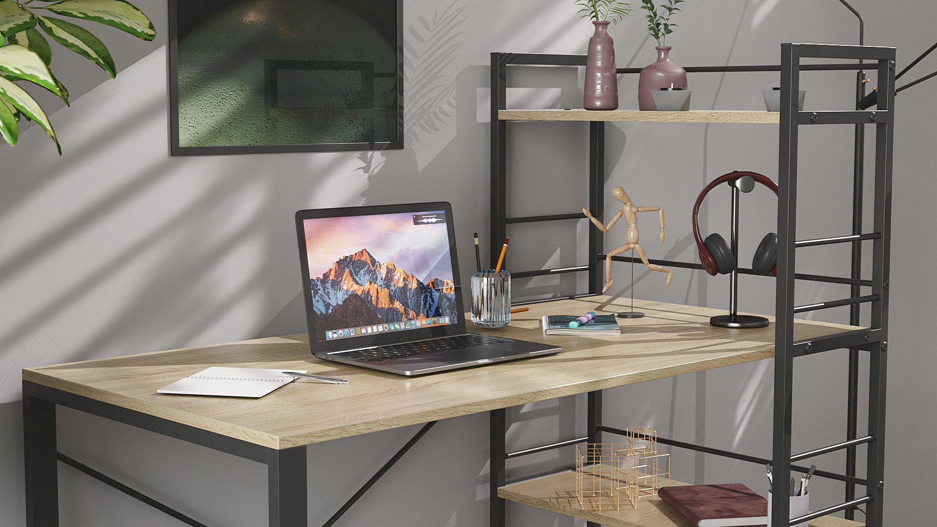 Письменный стол Ferrum-decor Konekt с этажеркой металл/ДСП 16 мм Черный/Дуб Сонома (FRD-104222) - фото 5