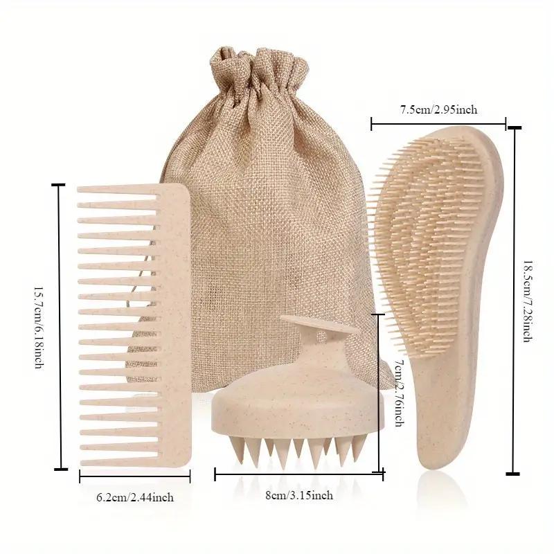 Набор для волос 3в1 расческа массажная/гребень/щетка для мытья головы и волос - фото 2