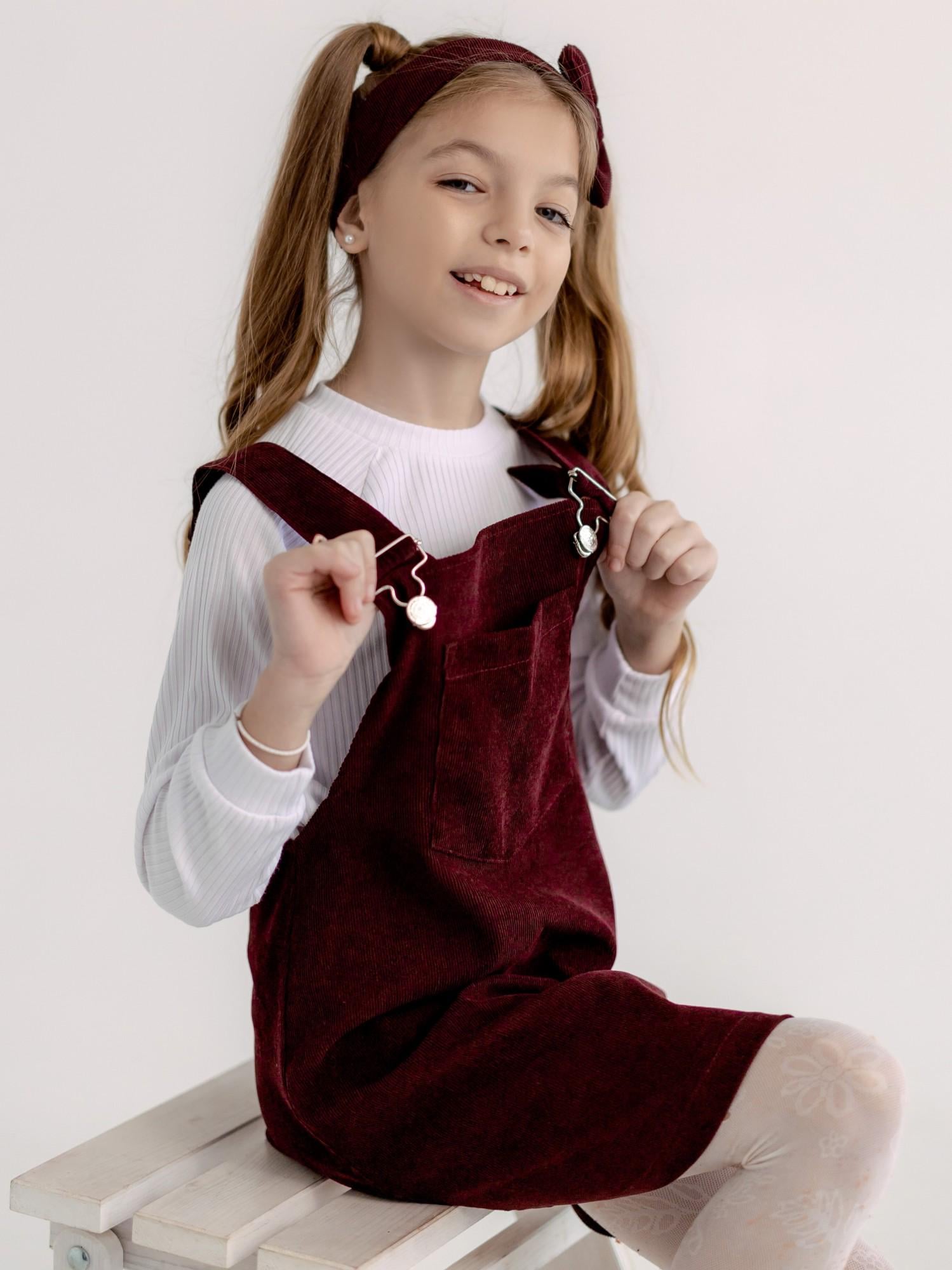 Сарафан вельветовый детский ТМ Ластівка 23_5005 116-122 см Бордовый