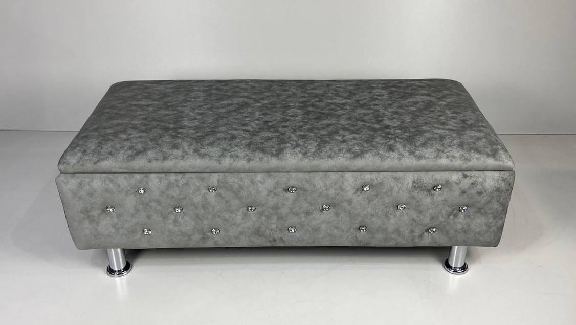Топчан з нішею Vi-Tall велюр зі стразами 160х55х42 см Сірий - фото 1