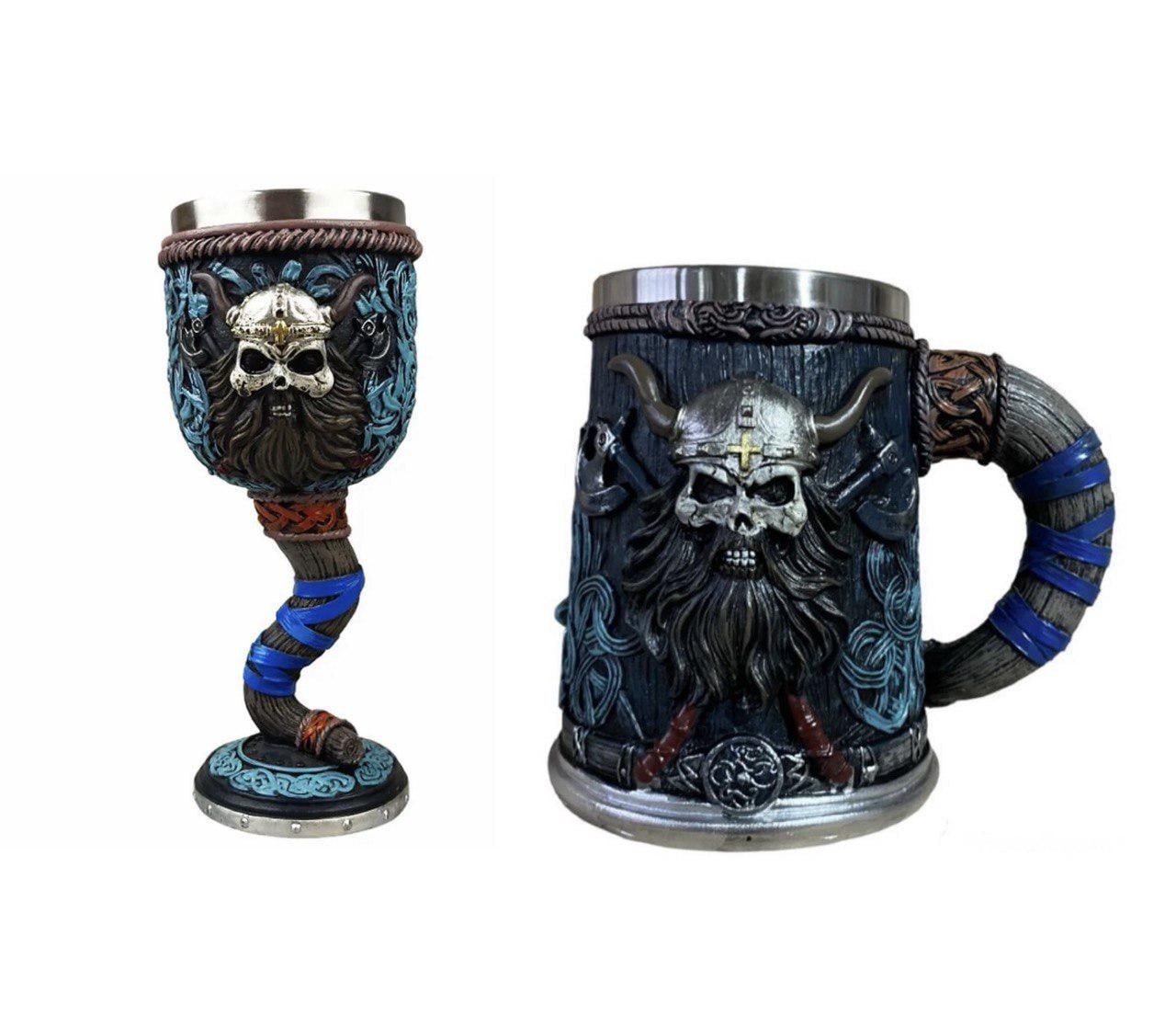 Кружка и кубок 3D викинги с черепом Vikings в скандинавском стиле 500 мл/180 мл
