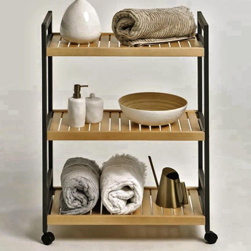 Этажерка для ванной из дерева на колесиках Дорли Венге/Сиена (АБТ-00061205)
