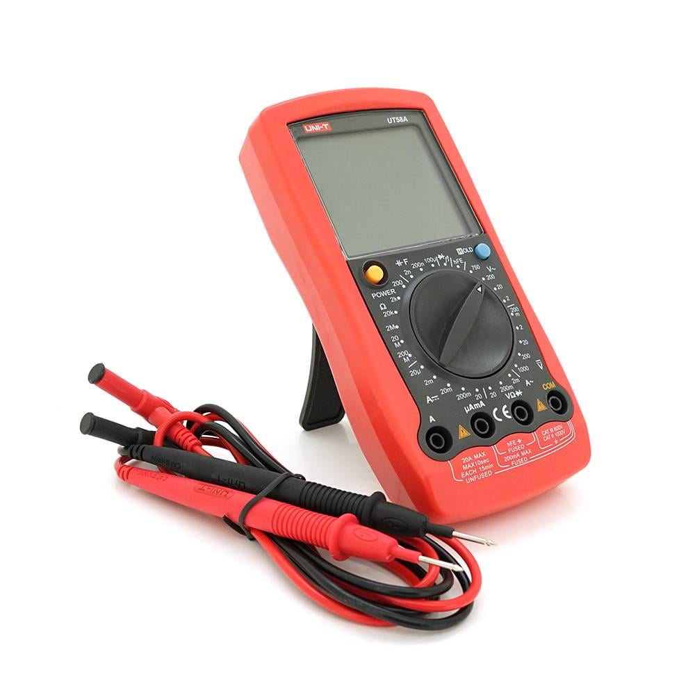 Мультиметр UNI-T UT58A вимірювання V AC/DC A AC/DC Ω F функції Data Hold продзвонювання тест діодів тест транзисторів режим сну (34359)