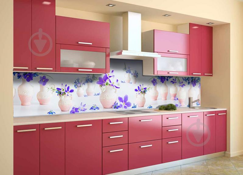 Скинали на кухню Zatarga «Клематис и Кувшины» 600х2500 мм виниловая 3Д наклейка кухонный фартук самоклеящаяся Z180569