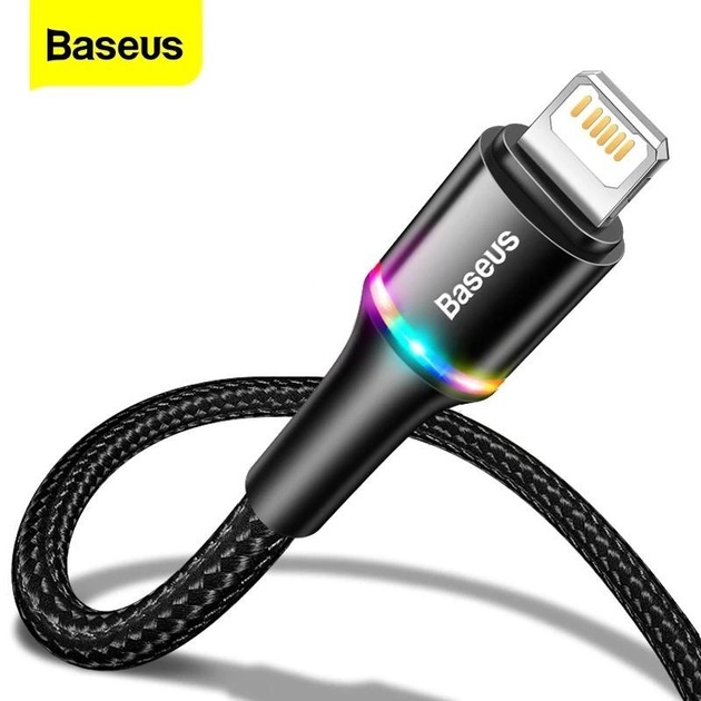 Кабель Baseus Cafule Cable USB Lightning з підсвічуванням 2,4 A 0,5 м Чорний (1896647563) - фото 5