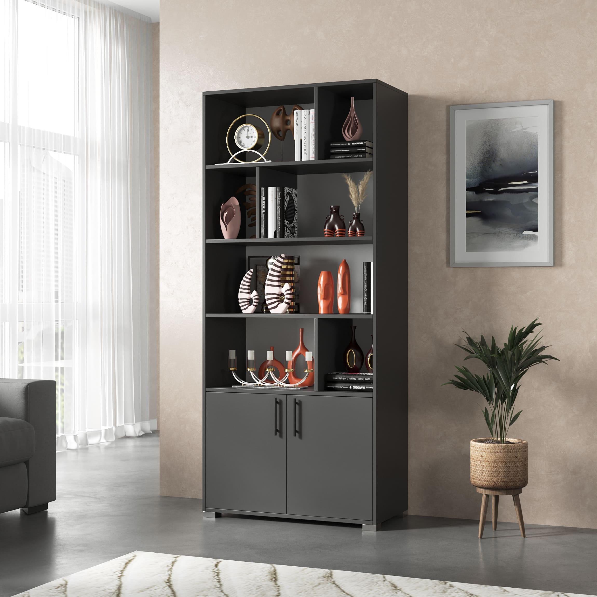 Стеллаж с открытыми полками и тумбой с дверками Антрацит (380772)