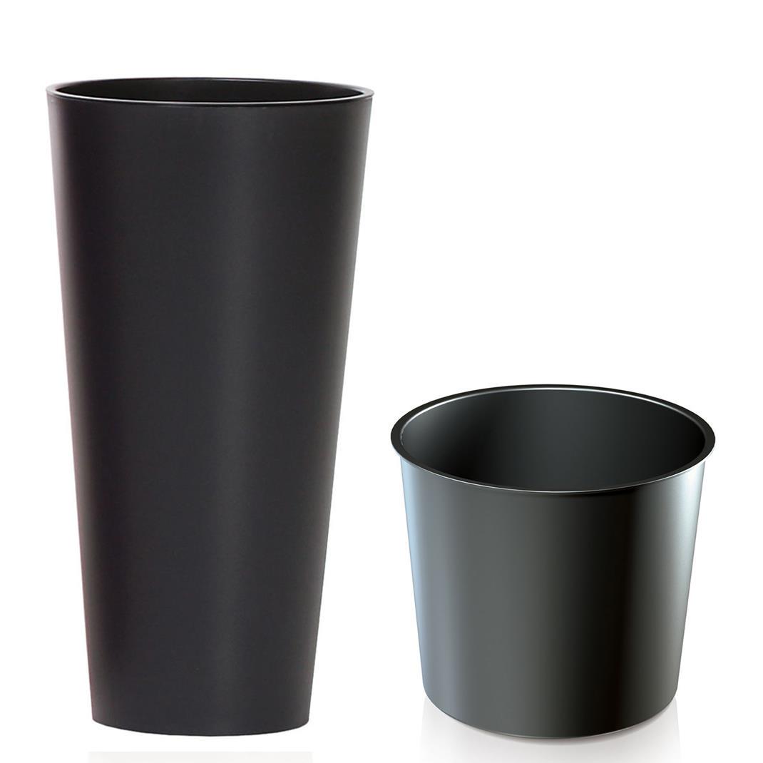 Горщик для квітів Prosperplast TUBUS SLIM EFFECT високий матовийз вкладишем вкладишем 15х28 см Антрацит (74945-433)