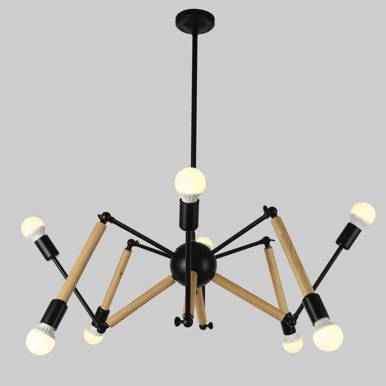 Люстра деревянная Паук на 8 ламп Черный (909-XL1022-8 BK) Люстра деревянная Паук на 8 ламп Черный (909-XL1022-8 BK)