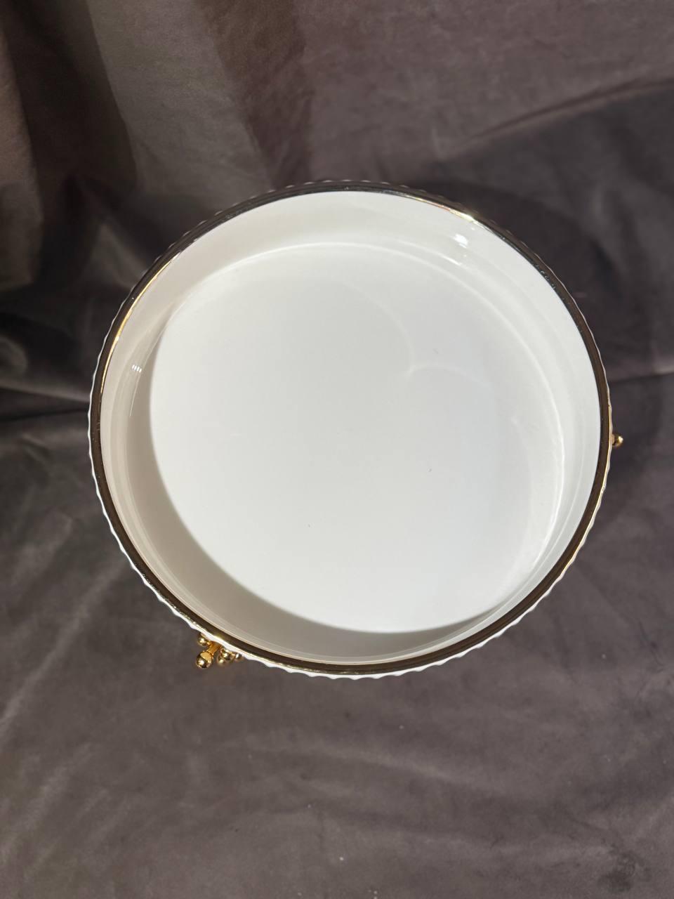 Фруктовница YIWU LB-1571G фарфоровая на металлической подставке 22,5 см Белый с золотым (30101650) - фото 3