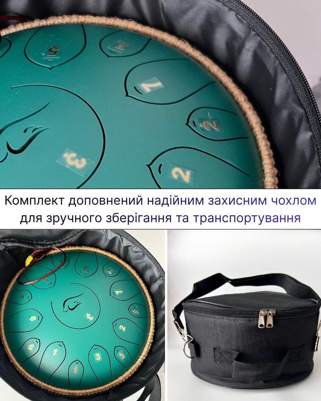 Глюкофон на 15 нот Tongue Drum Soul с сумкой и аксессуарами 30 см Green (2814626821) - фото 7