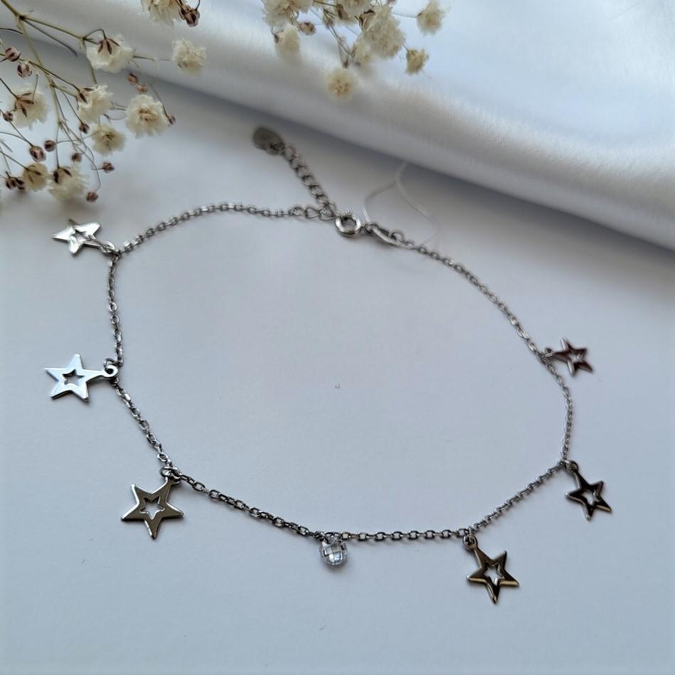 Браслет Звезды из серебра на ногу с подвесками 925 проба покрыто родием р. 23-26 см 2,50 г (2079323)