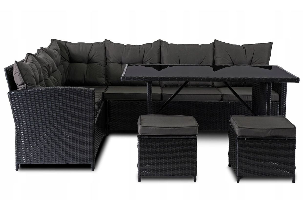 Набор садовой мебели DALLAS ротанг угловой диван/стол/2 пуфа ротанг Черный (ME.DALLAS/CZ/RT/OGR/ZES)