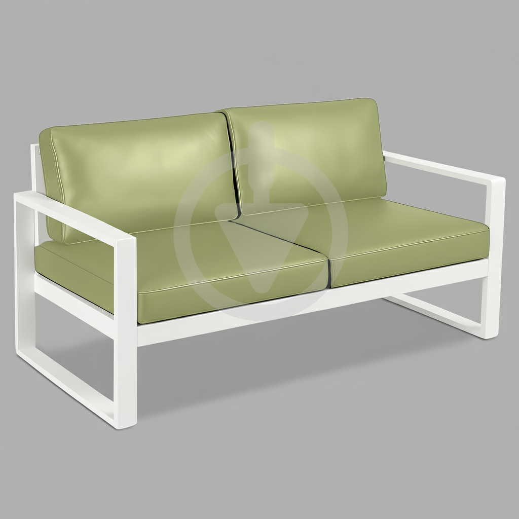 Диван металлический AVVS Бостон уличный 130 см лофт с подлокотниками экокожа светло-оливковый/Белый