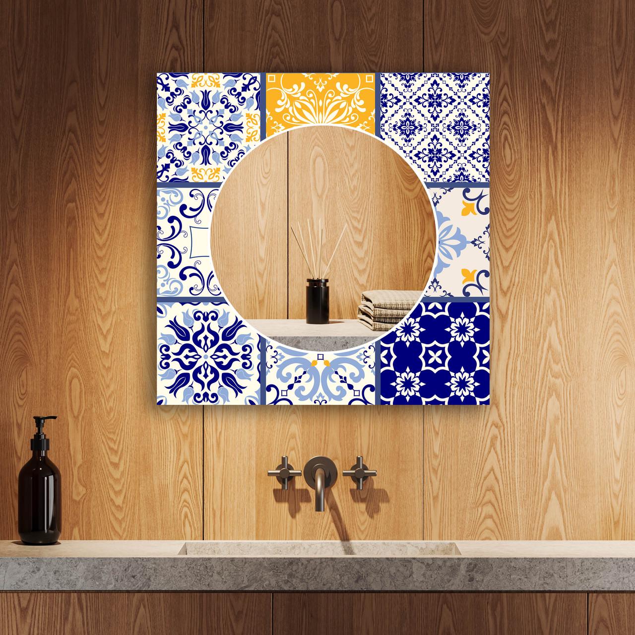 Зеркало на стену NovellaPrint с рисунком плитки квадратное 70х70 см (2006.5)