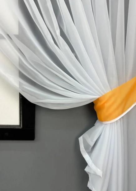 Комплект штор на кухню тюль/ламбрекен шифон 200х170 см Оранжевый/Белый (062к 52-1183) - фото 2 Комплект штор на кухню тюль/ламбрекен шифон 200х170 см Оранжевый/Белый (062к 52-1183) - фото 2