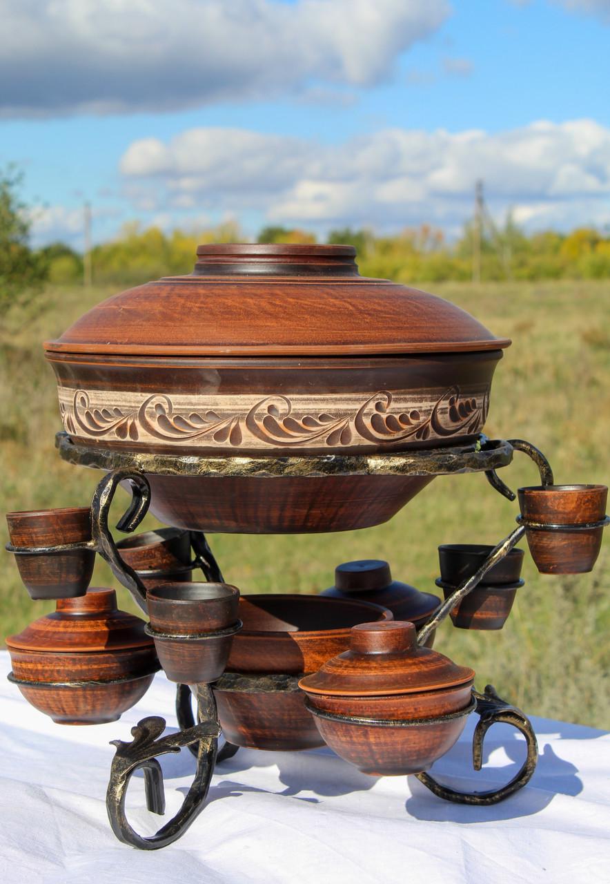 Підставка для підігріву м'яса Глинка ангоб з соусницями і чарками 5 л