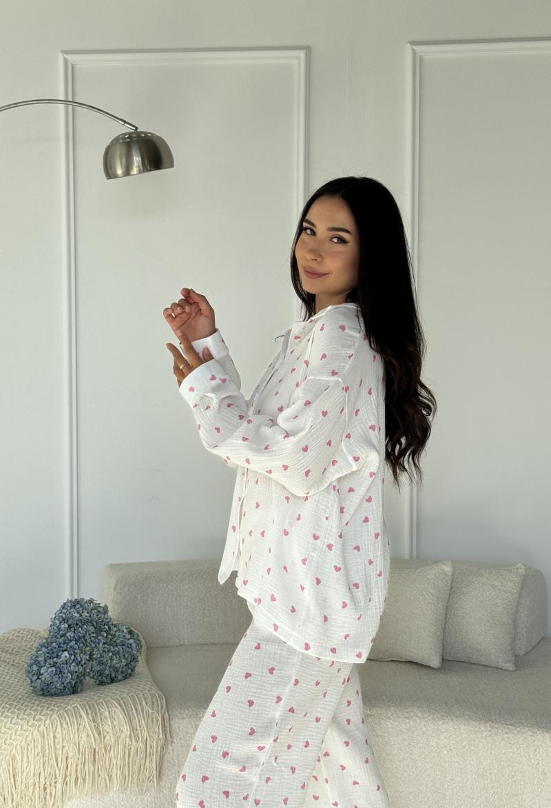 Піжама жіноча з мусліну M Рожеве сердечко велике (MR26227770) - фото 5 Піжама жіноча з мусліну M Рожеве сердечко велике (MR26227770) - фото 5