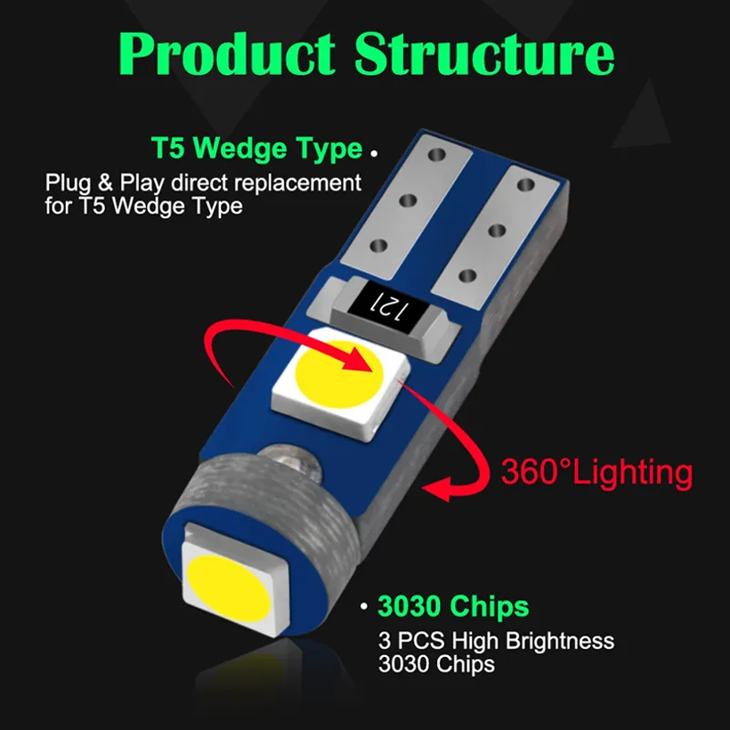 Автомобільна лампа Terra T5 W2x4,6d 3030x3SMD 12V Зелений (1800226798) - фото 4