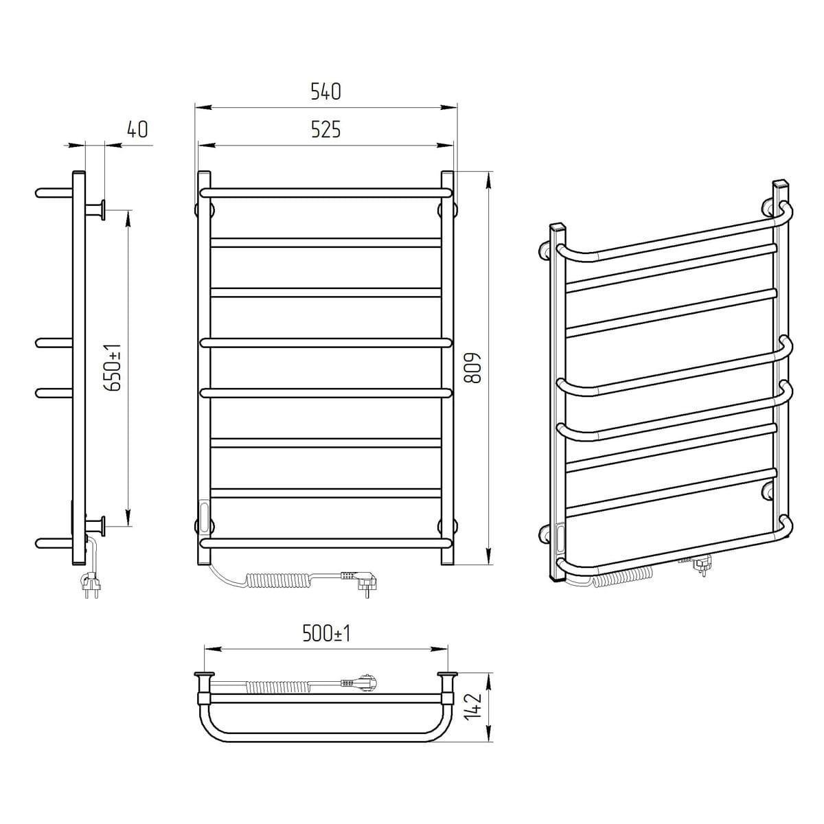 Полотенцесушитель электрический ERAFLYME 800L левый 500x800 см Черный - фото 7 Полотенцесушитель электрический ERAFLYME 800L левый 500x800 см Черный - фото 7