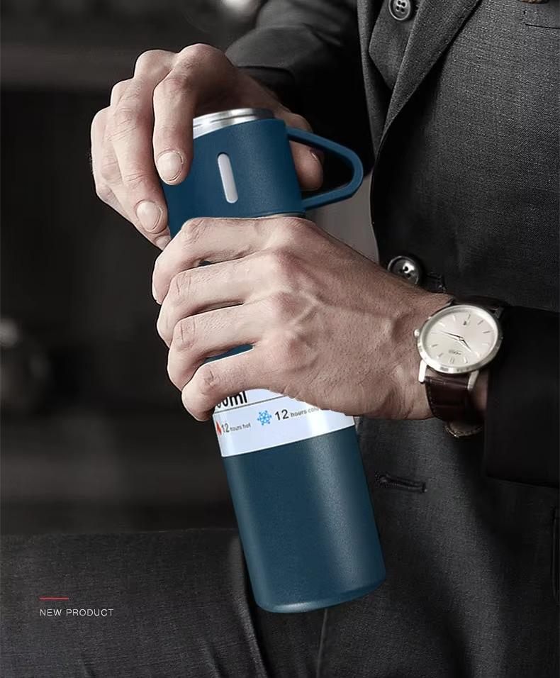 Термос 3 чашки из нержавеющей стали 500 мл Синий (termos_blue) - фото 5