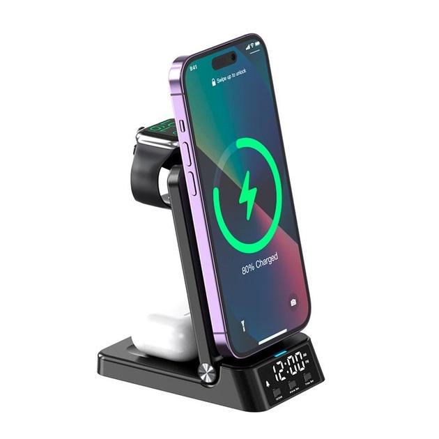 Док-станция Qitech 4в1 Wireless Charger 15W с часами - фото 2