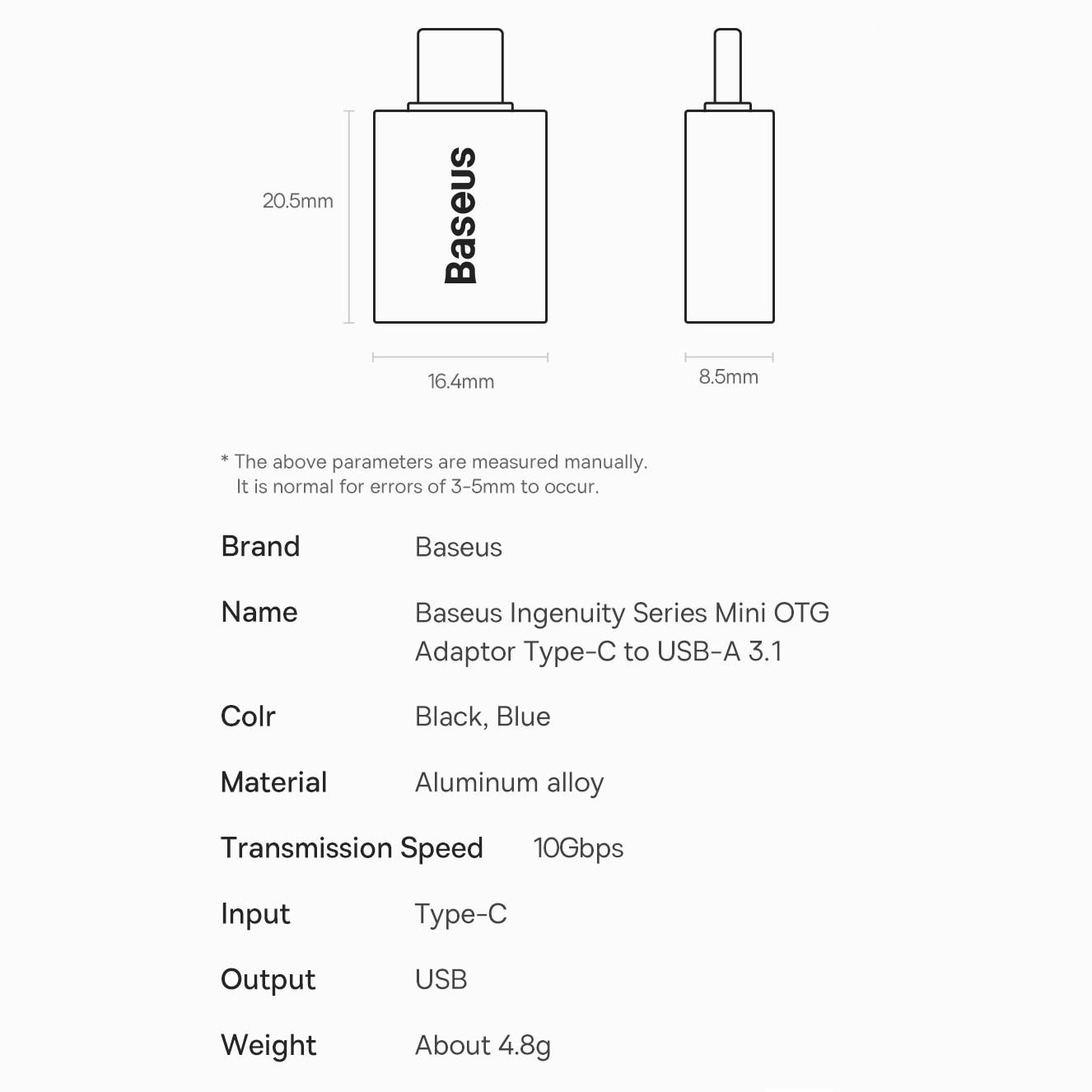 Адаптер-переходник BASEUS OTG USB3.1 Ingenuity Series Type-C to USB Black (ZJJQ000001) - фото 9