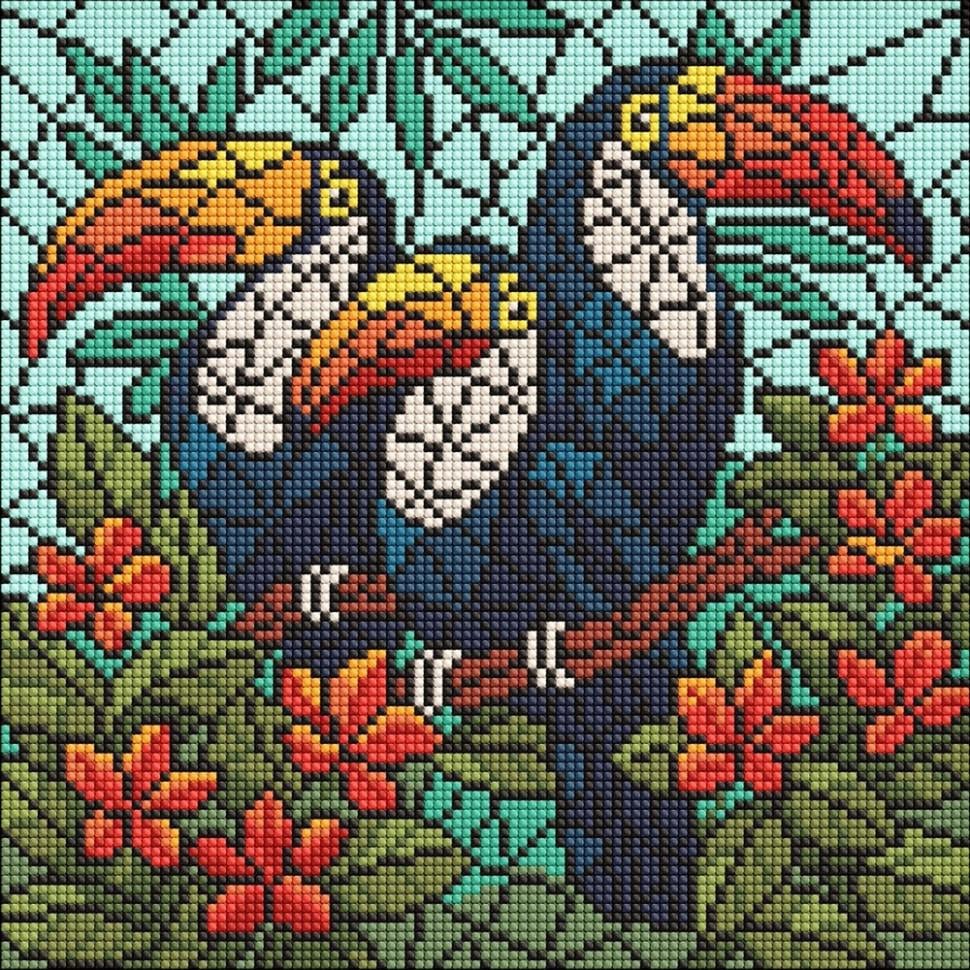 Алмазна мозаїка Ідейка Вітраж. Тріо туканів 30х30 см Різнокольоровий (VM-127-A-405)