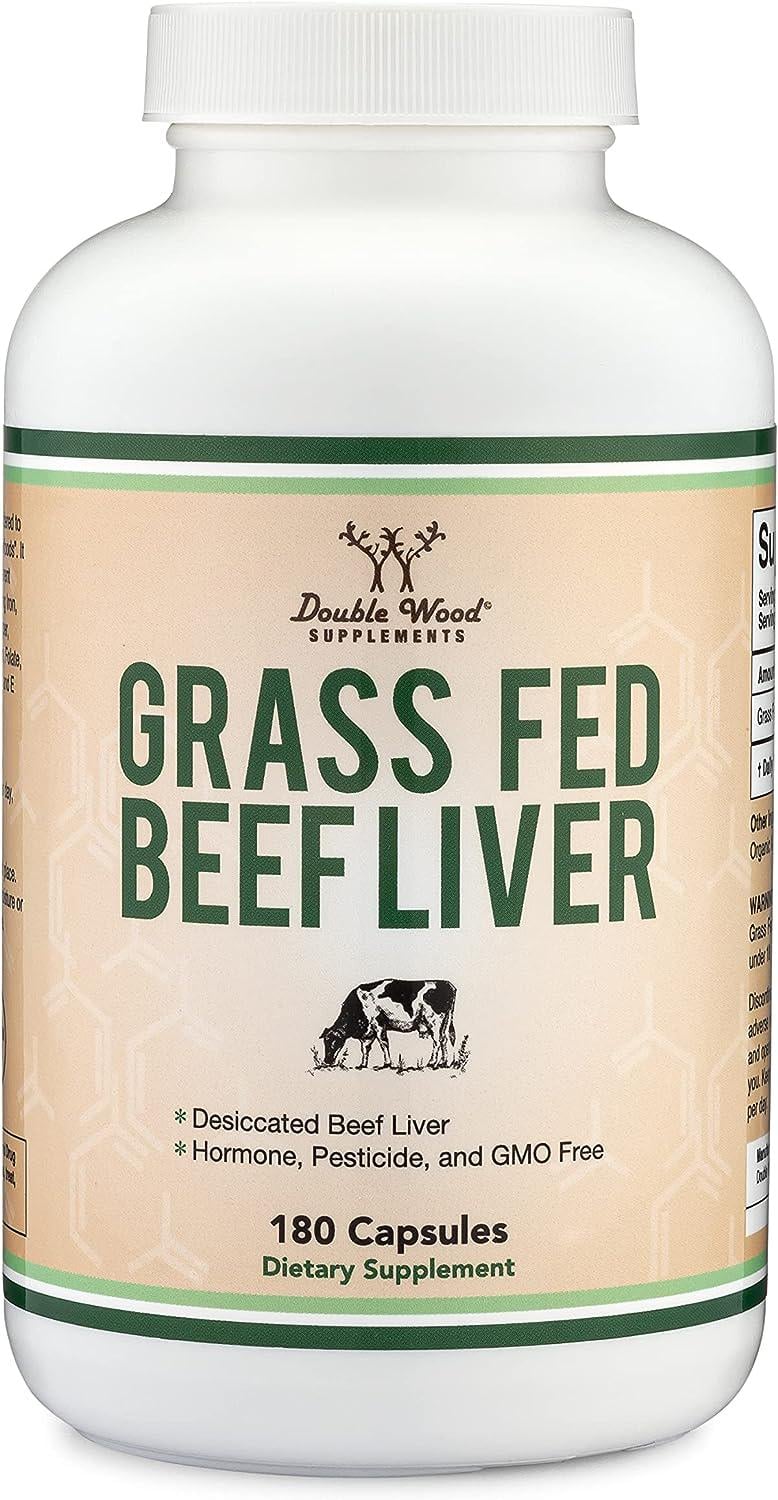 Добавка говяжья печень травяного откорма Double Wood Grass Fed Beef Liver 1000 mg на 2 капсули 180 capsules